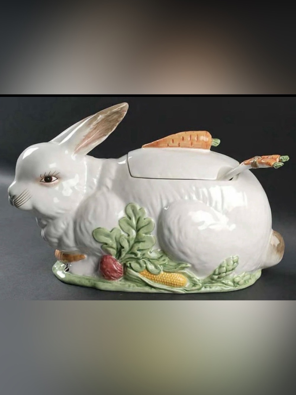 🐇🥕 Vintage Jay Willfred Bunny Toile Rabbit Soup Tureen Lid Carrot Ladle Easter